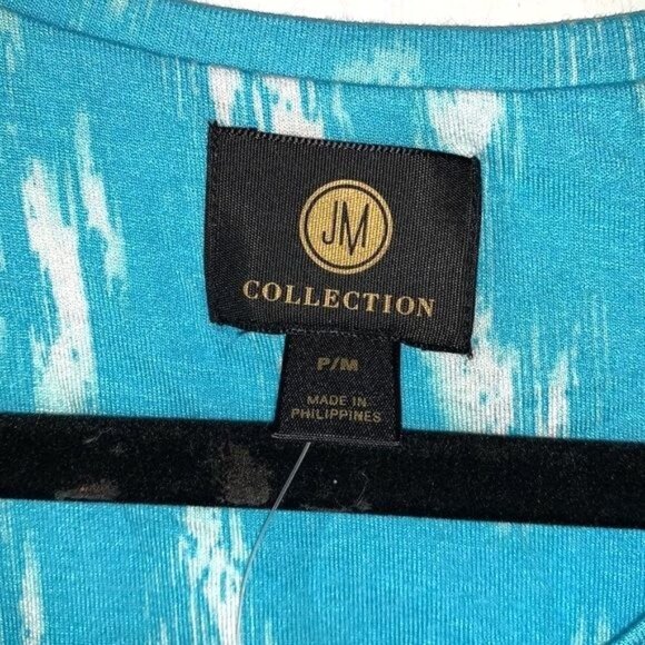 JM Collection Petites Medium Seaf Blue Combo Abstract Print Rayon Blend Short Sl - Picture 2 of 8